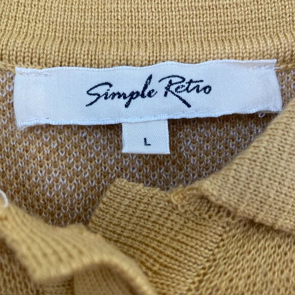 Simple Retro Polo Collar Floral Knit Top, Mustard, Size M/L - Picture 2 of 3